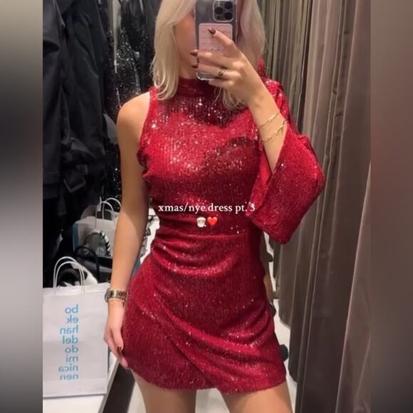 Zara Blogger Favorite Sequin Asymmetric Mini Dress - Picture 3 of 13